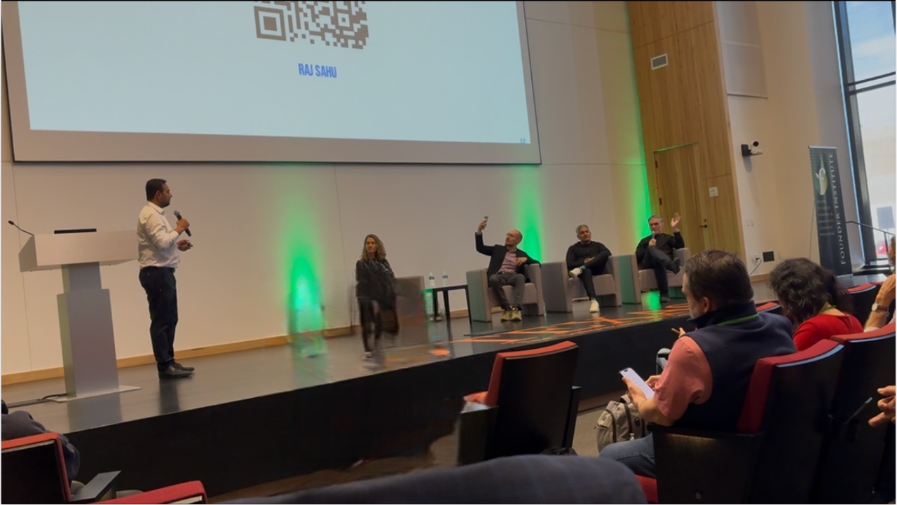 Raj Sahu on stage at FounderX